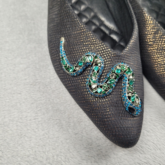 Birdies Flats Size 10 Pointed Toe Embossed Leather Snake Shoes - Picture 9 of 12